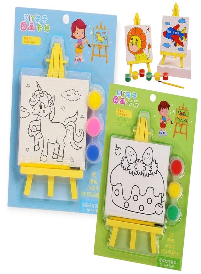Tera13 TERA 13 Return Gifts for Kids (2 pcs) DIY Samll Painting Kit with Three Colors One Brush for Art & Craft Combo Set Mini Canvas Painting Kit Easel Stand, Painting Canvas Board Random Design - Image 1